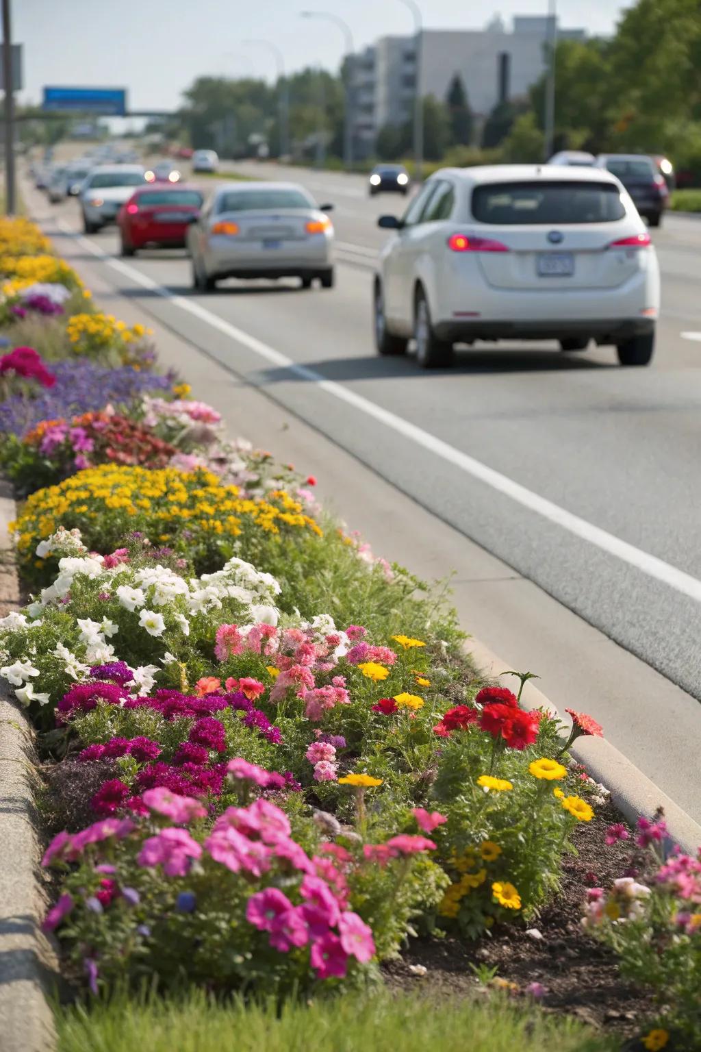 Brighten up the median with a colorful array of flowers.