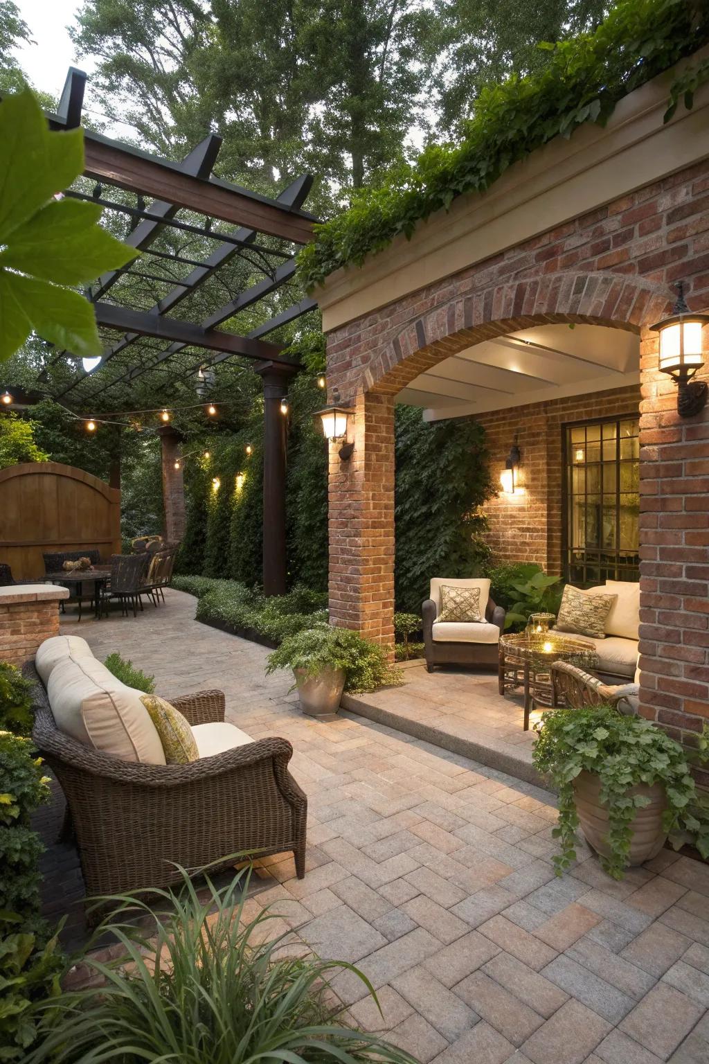 A chic patio enhances garden functionality and style.