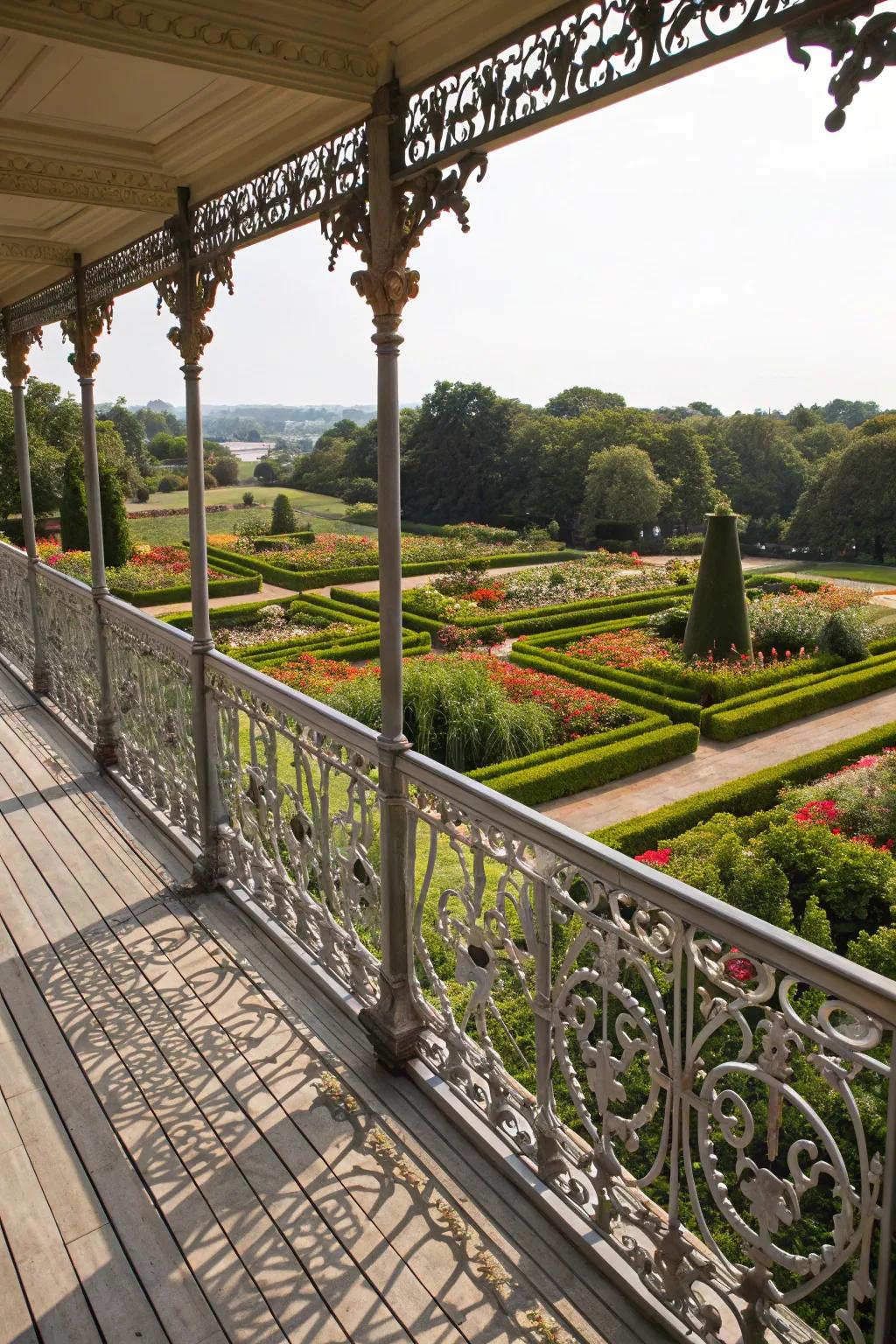 Ornate metal railings add elegance and safety to any deck.
