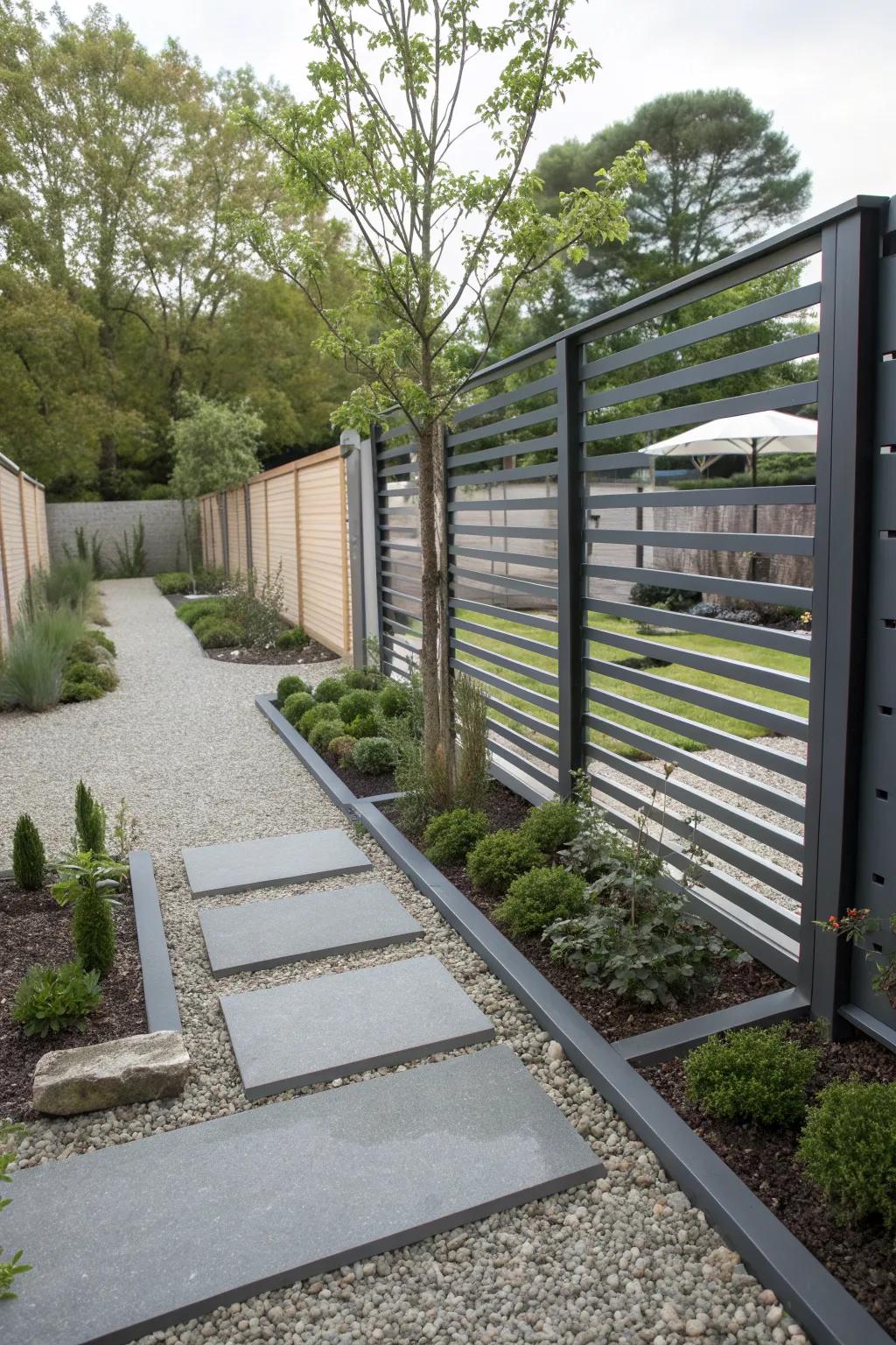 Modern metal fences bring a sleek and contemporary feel.