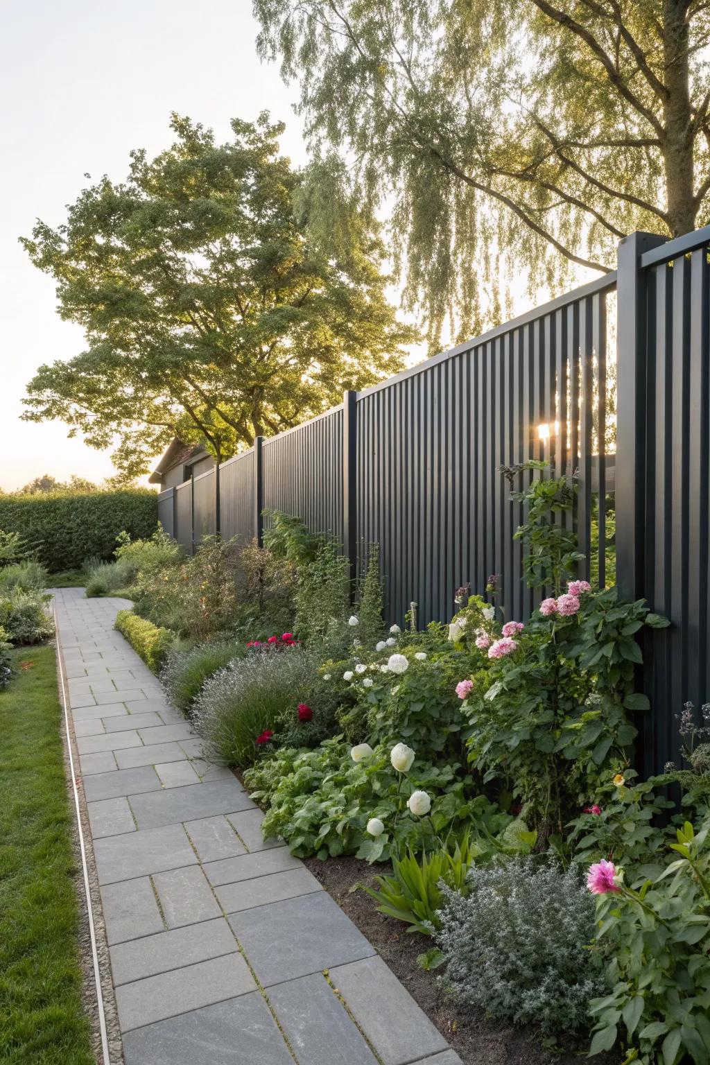 Vertical metal panels offering a modern minimalist touch.