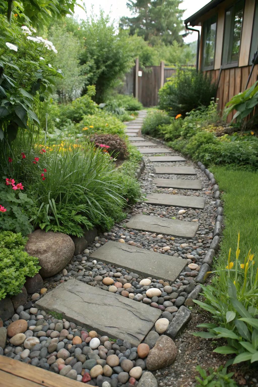 Wander through your garden with a pebble-filled pathway.