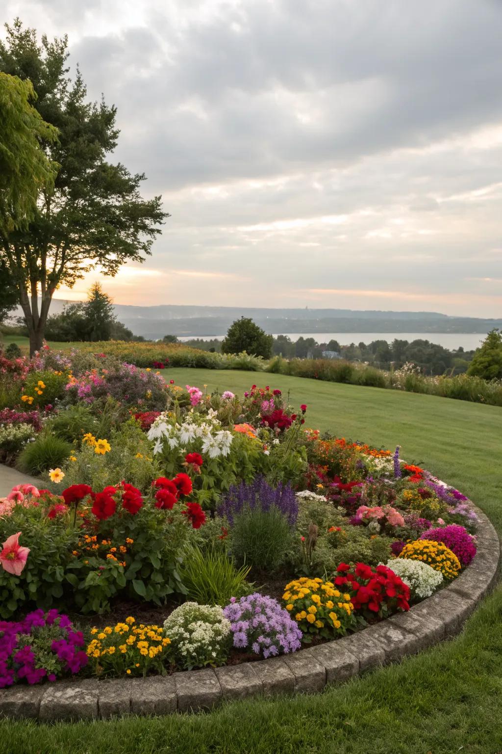 Circular flower beds add harmony to your garden design.