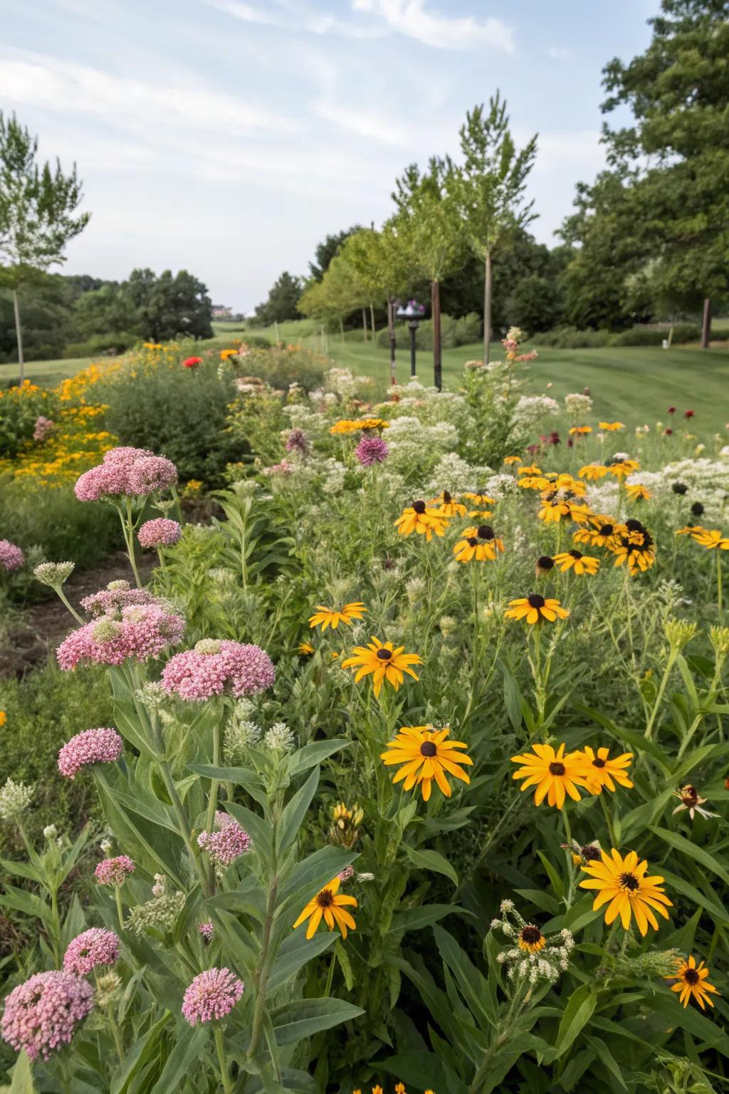 A colorful garden that attracts attention and pollinators.