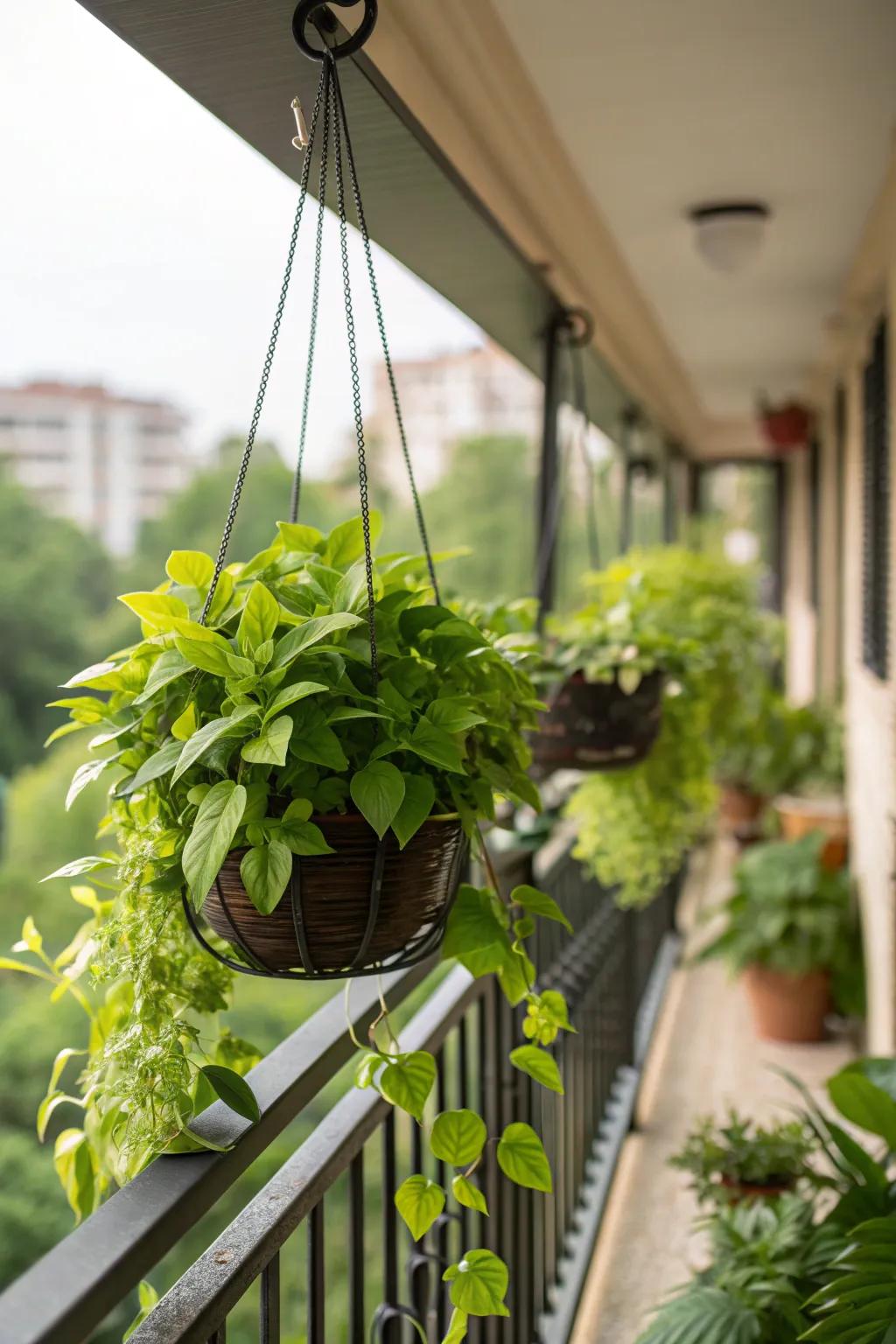 Add vertical charm with hanging gardens on your balcony.