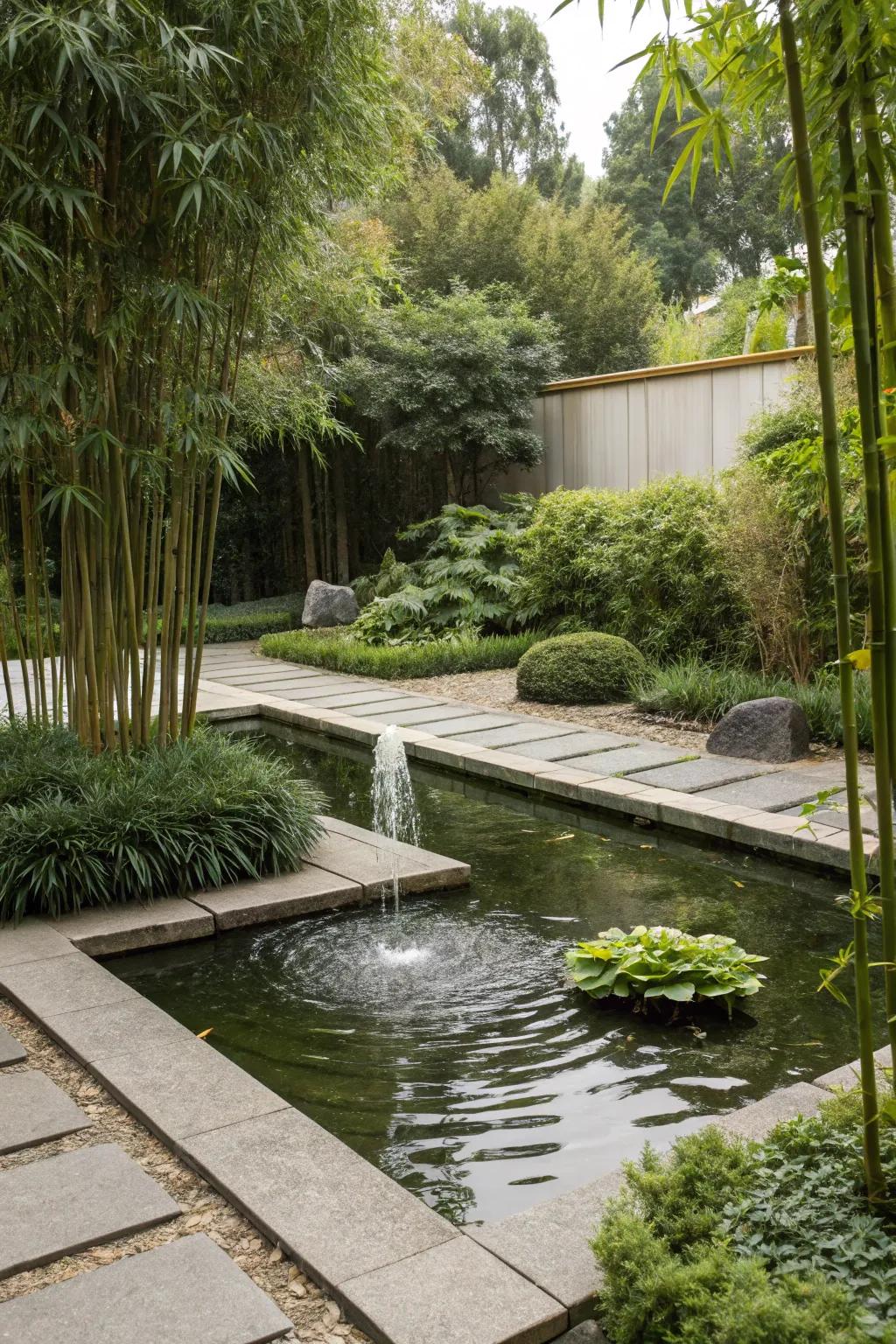 A reflective pond enhances the serene atmosphere of a Japanese garden.