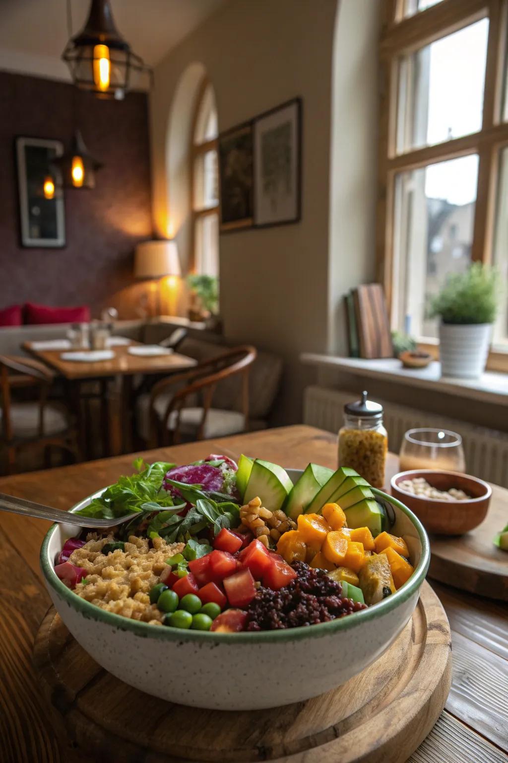 A satisfying bowl of mixed vegetables with grains.