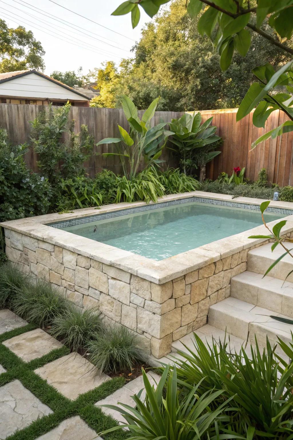 Natural stone cladding adds a touch of elegance and seamlessly blends with garden surroundings.