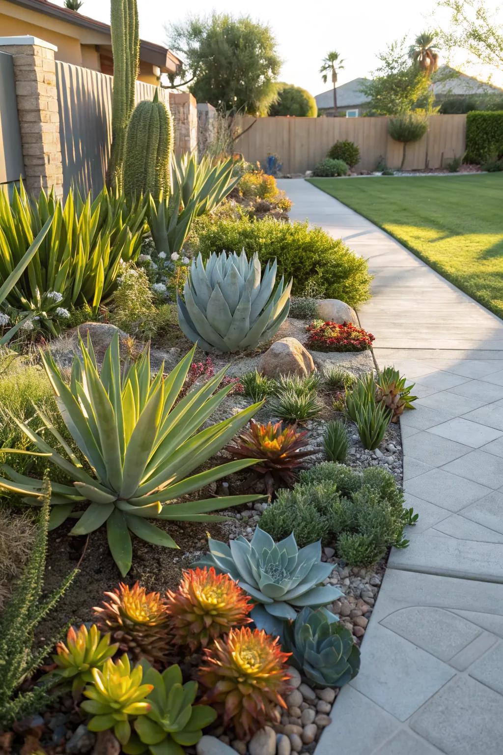 Agave and succulents creating a harmonious garden display.