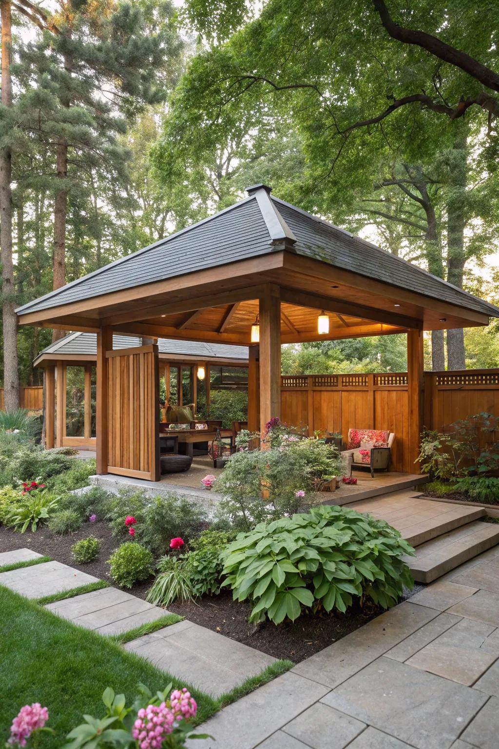 Mid-century modern gazebo with a touch of retro flair.