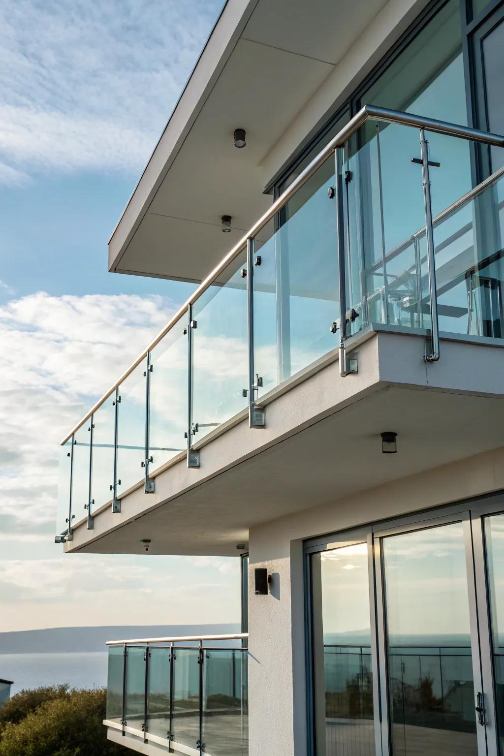 Balcony with modern glass panel grills, offering an elegant and airy feel.