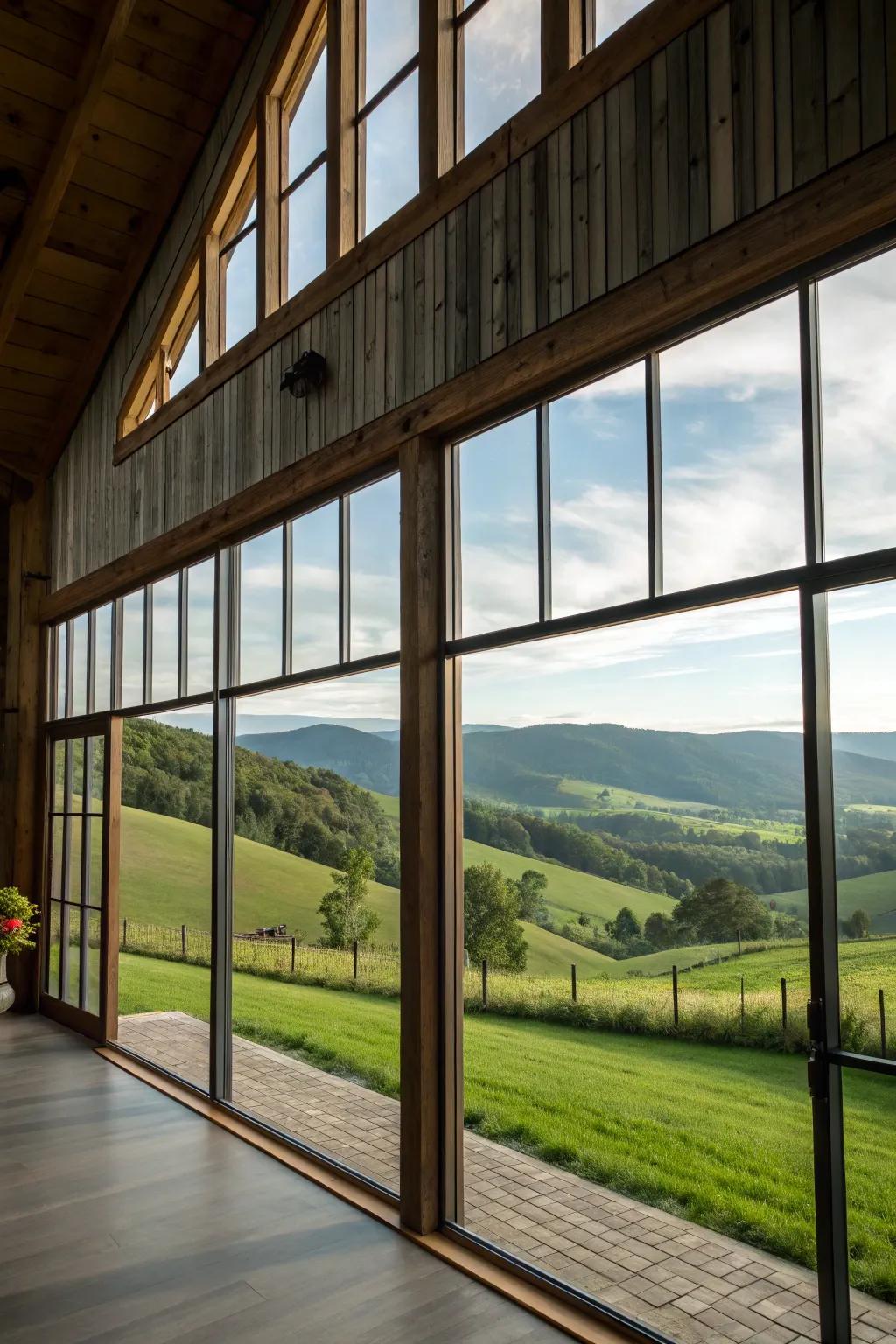 Barn house with expansive windows that connect the indoors with the scenic outdoors.