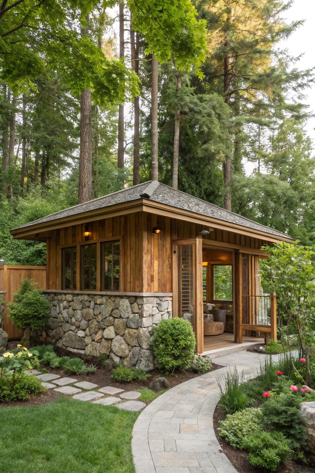 A cabana seamlessly merging with its natural environment.