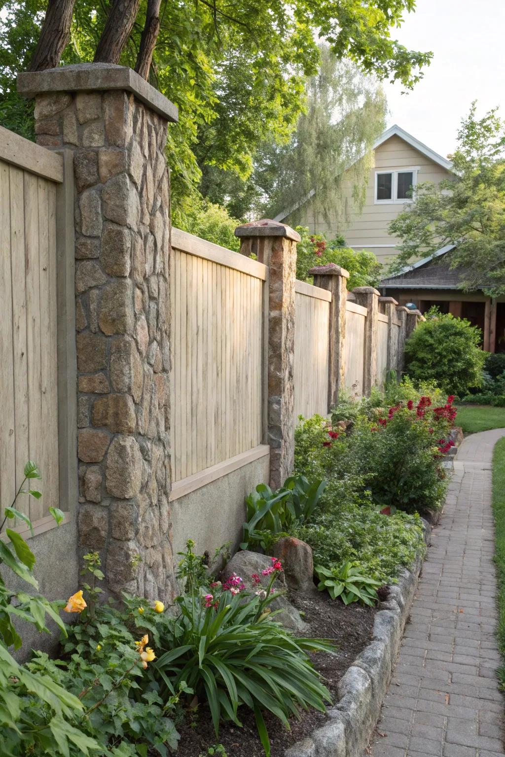 Textured concrete and stone accents create a natural yet modern feel.