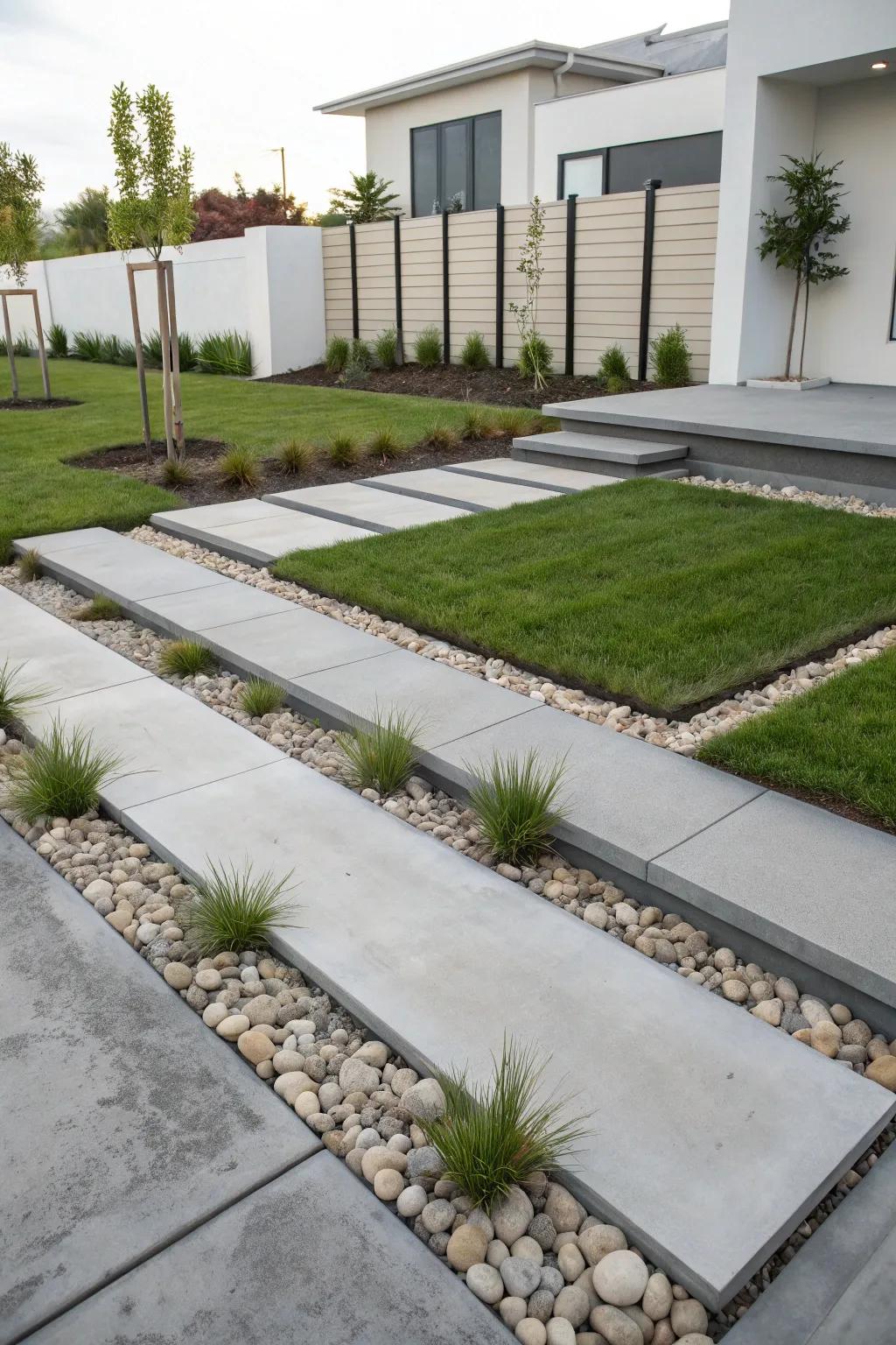 Achieve a clean, serene look with minimalist concrete landscaping.