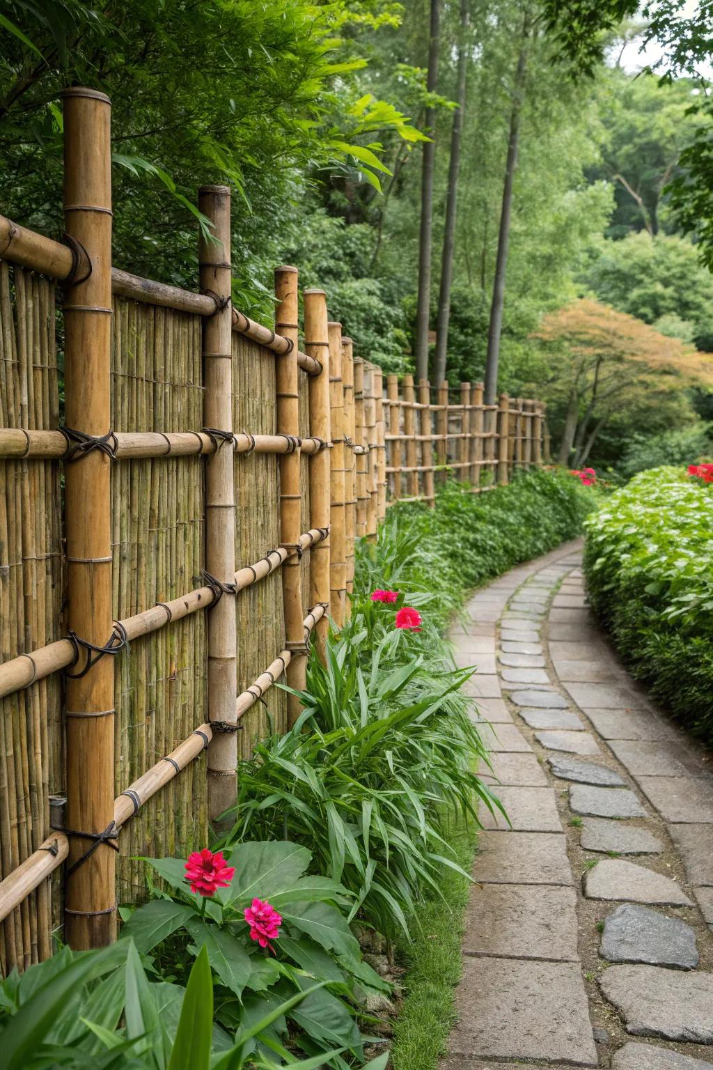 Infuse natural charm with bamboo and wood elements on your fence.