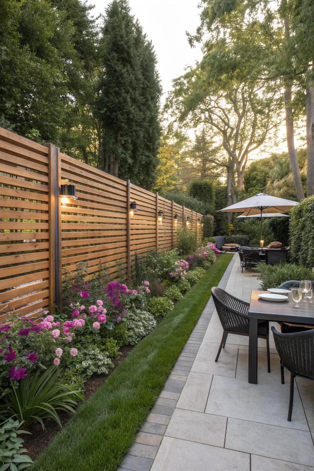 Horizontal wood slats provide a sleek, contemporary look.