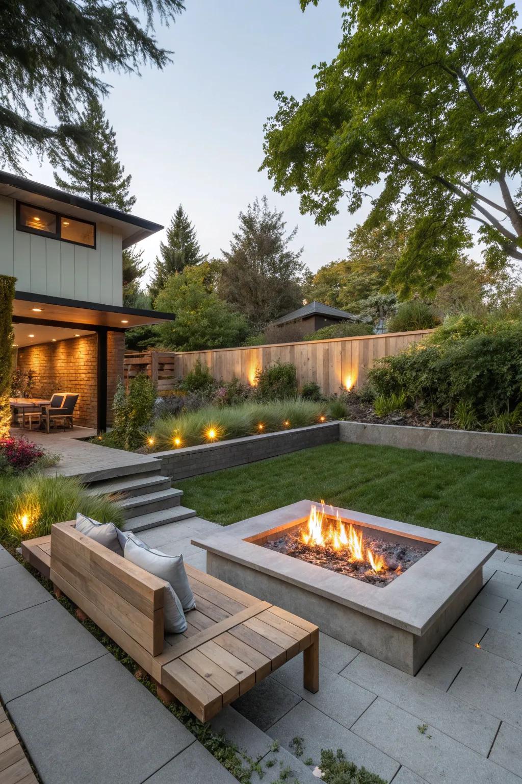 A seamless combination of fire pit and seating.