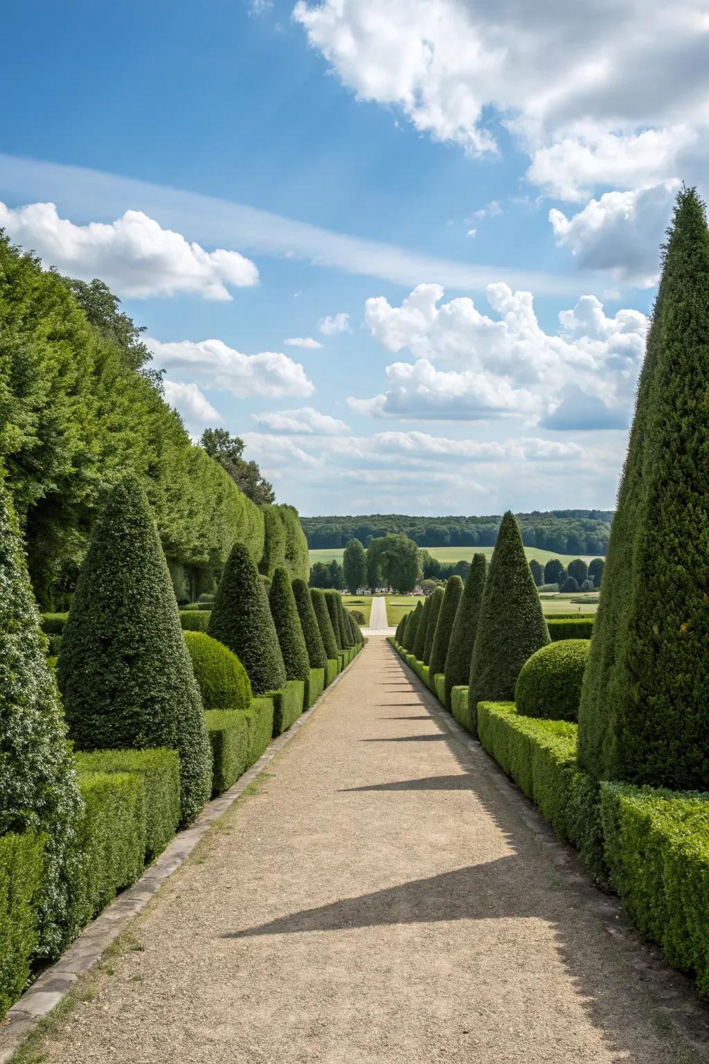 Boxwood hedges providing structure in a formal garden