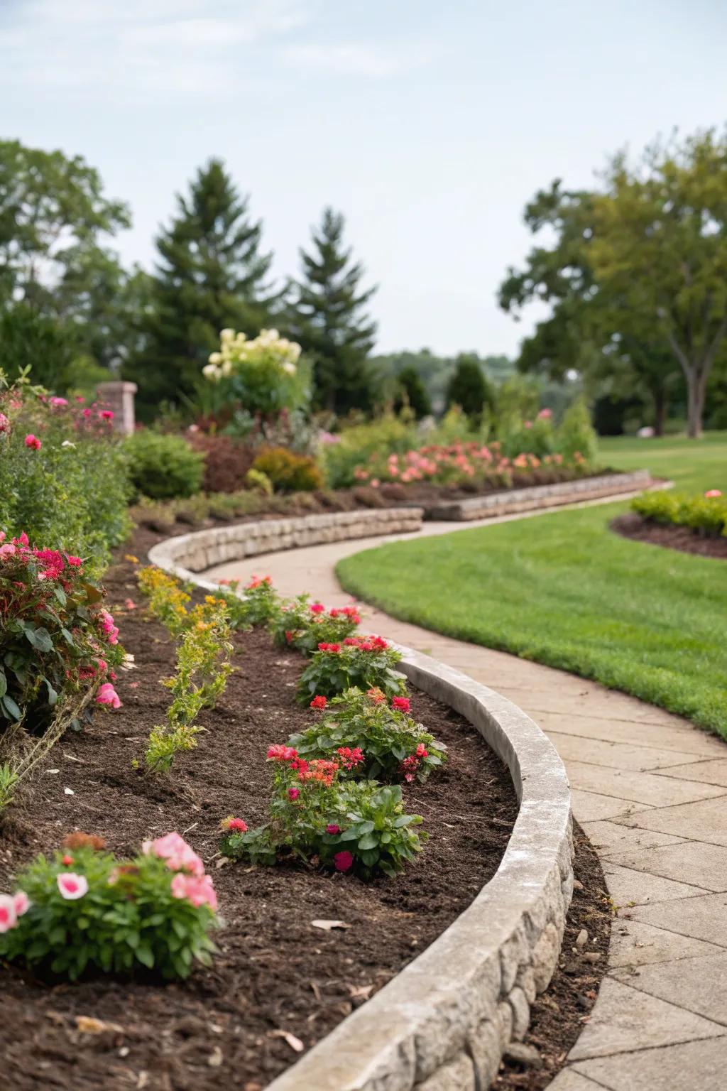 Curved mulch borders add a whimsical touch to any garden.