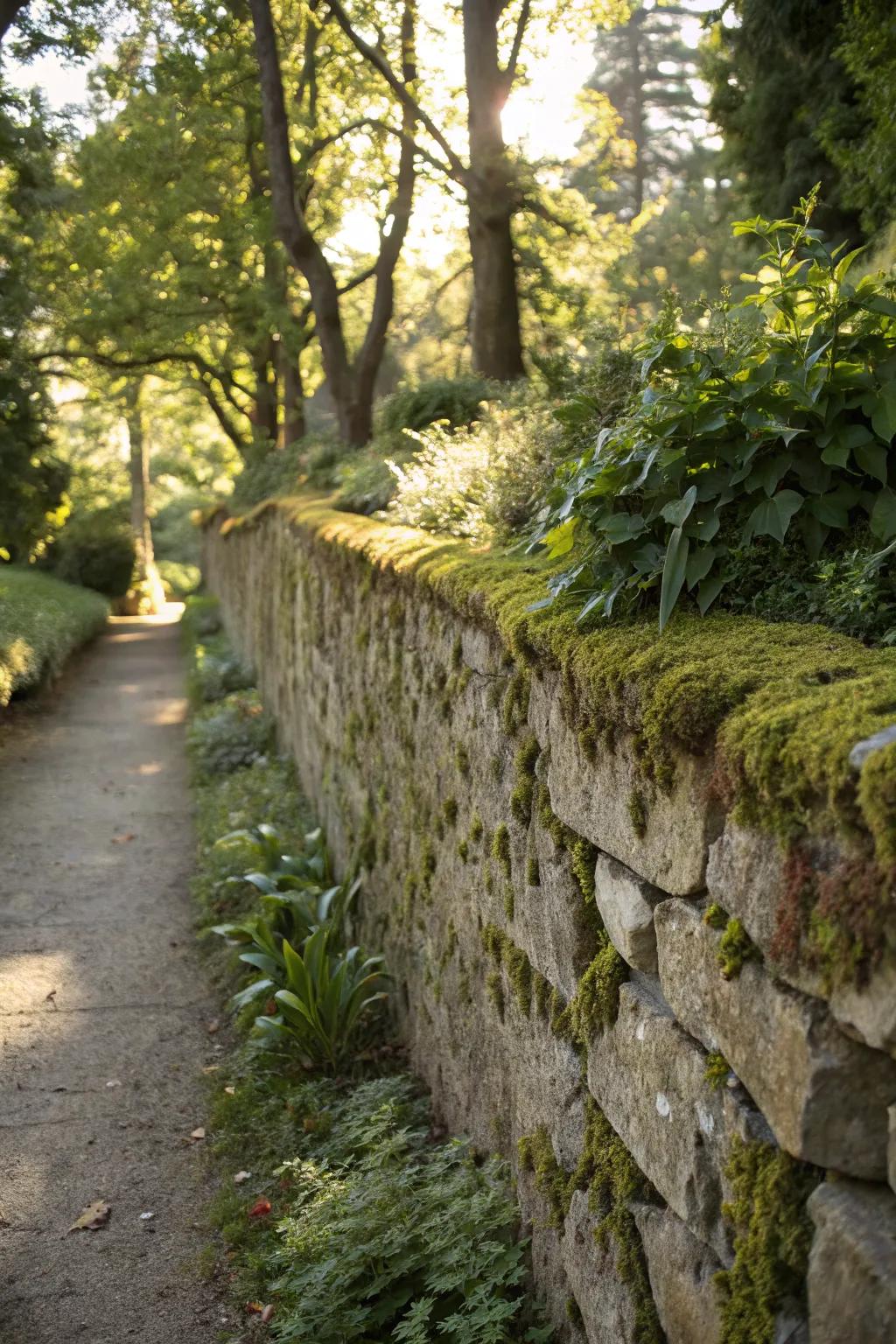 Textured stone walls add natural beauty to modern gardens.