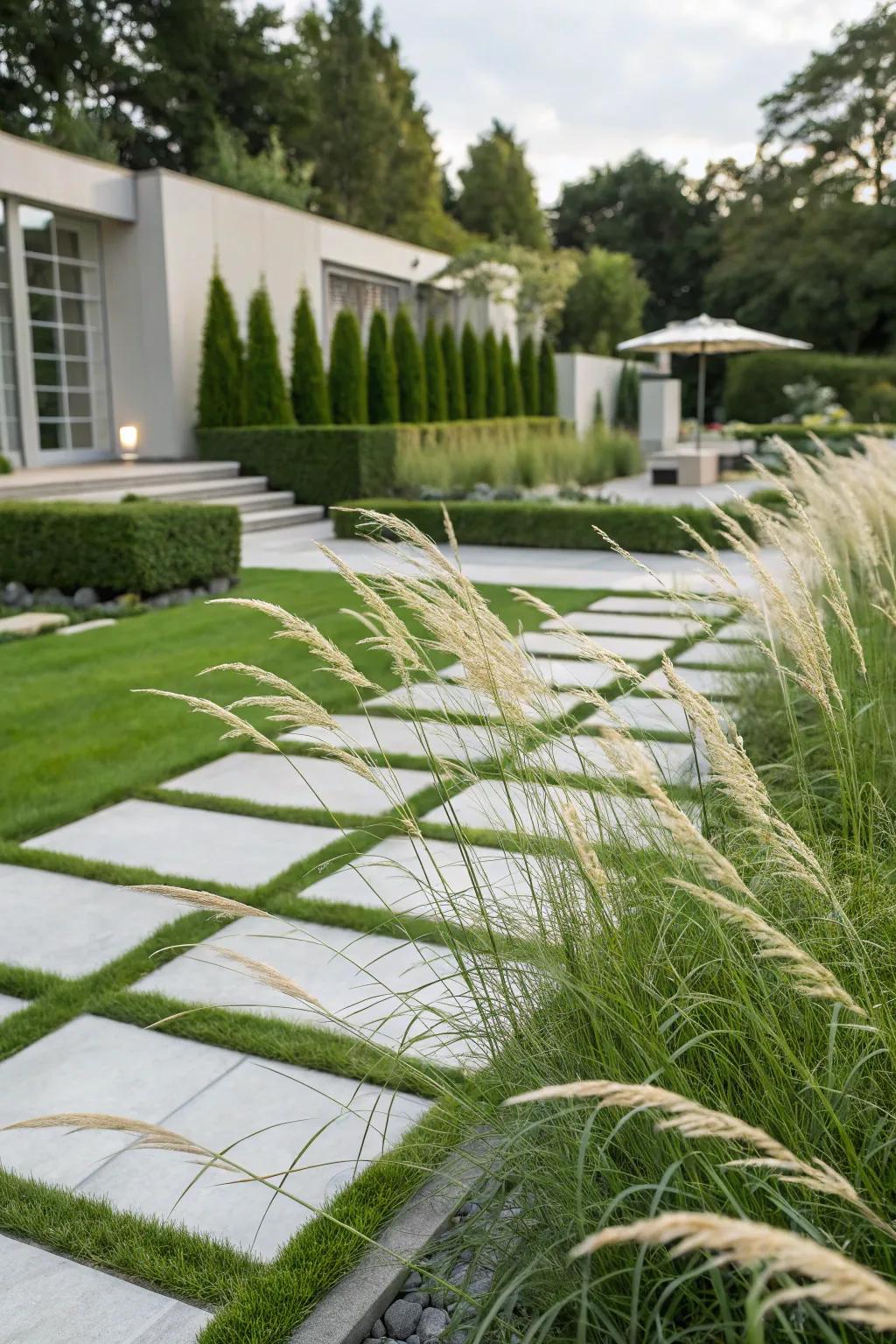 Feather reed grass adds movement and elegance.