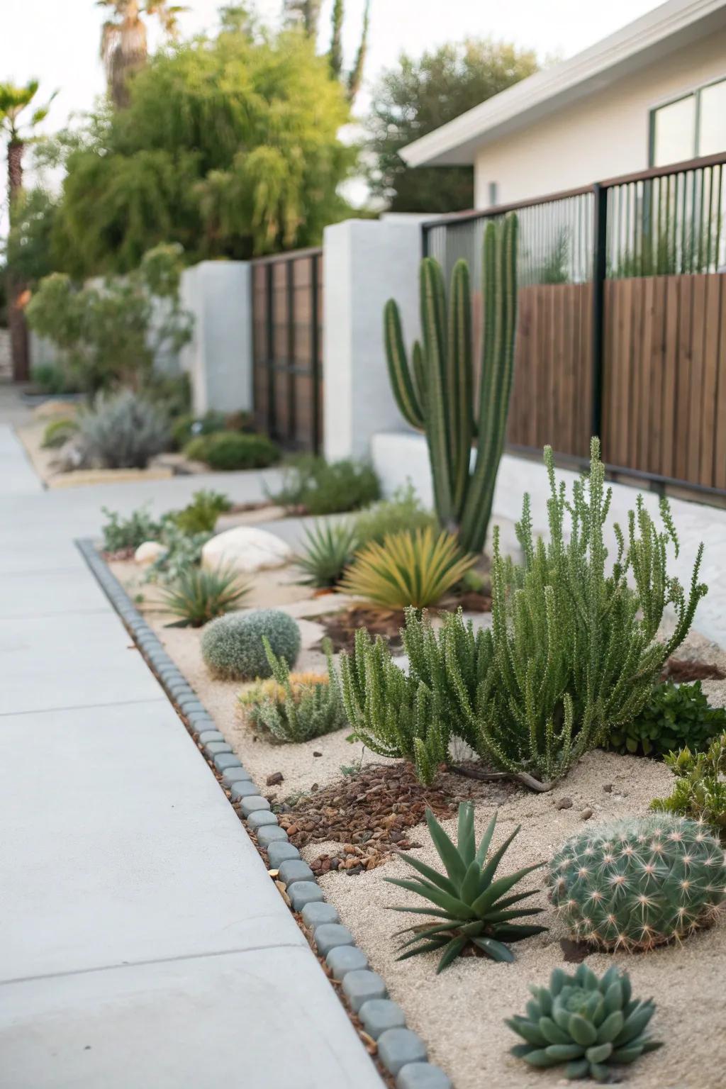Minimalist planting with low-maintenance greenery is both stylish and practical.