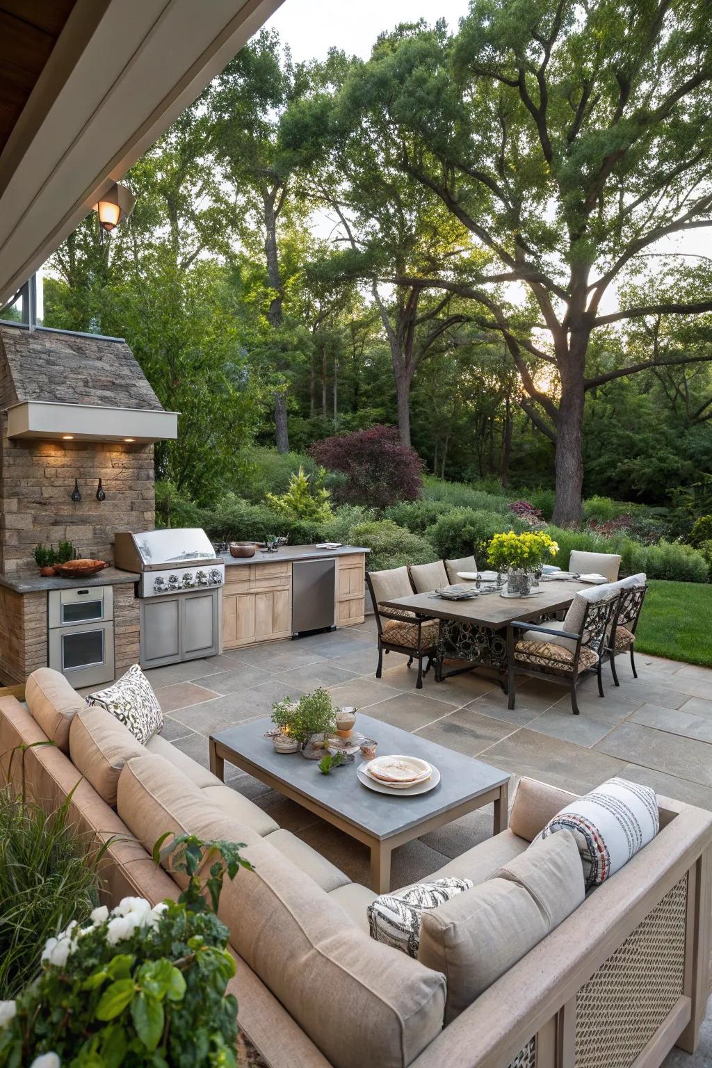 Create inviting spaces for dining and relaxation with comfortable seating.