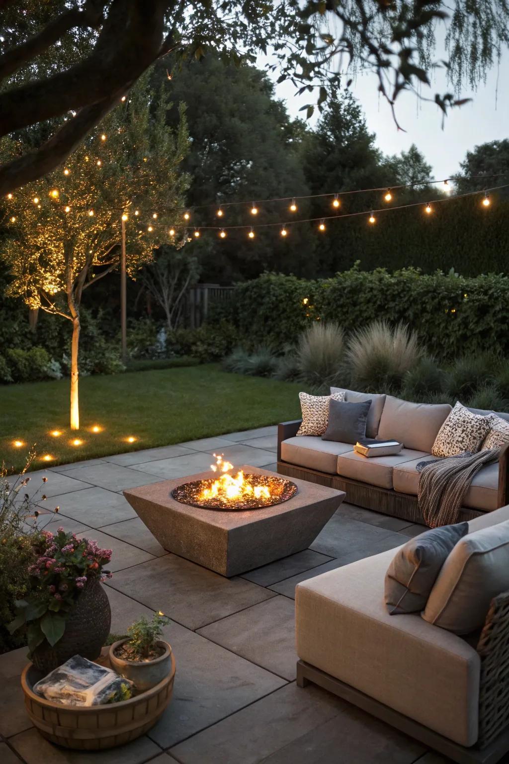 Gather around a stylish fire pit for cozy nights under the stars.