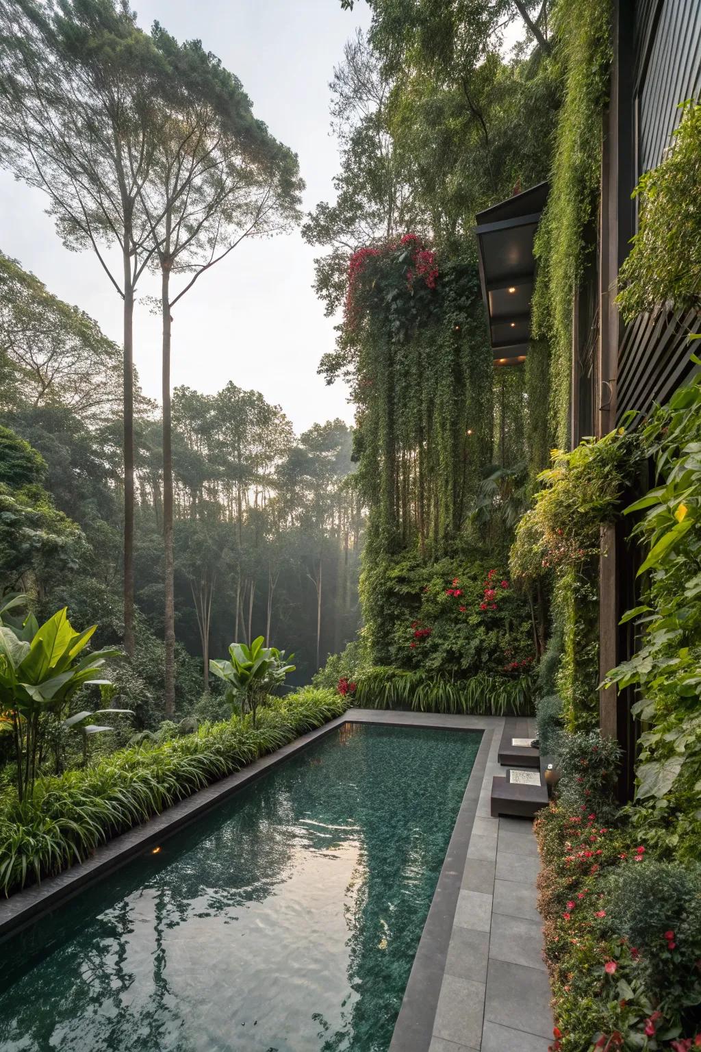 Lush greenery enhances privacy and ambiance.