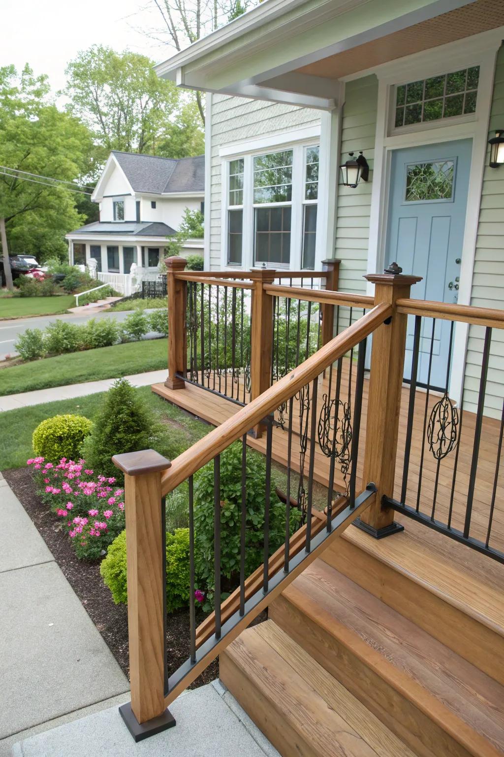 Mixed materials bring a balanced and modern touch to your porch.