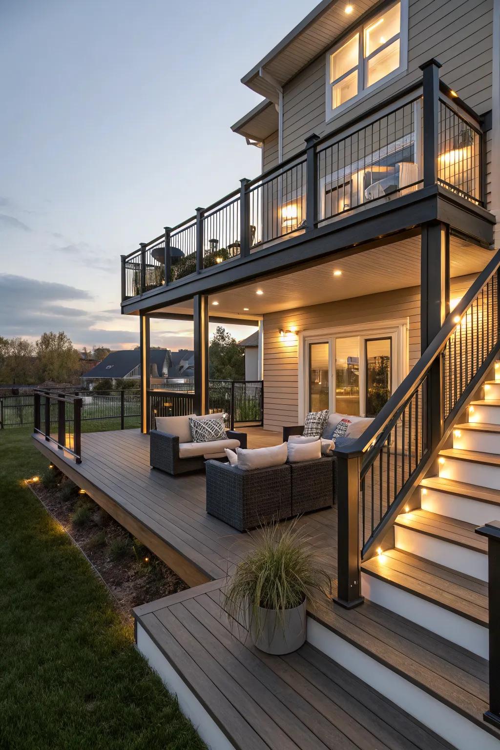 Deck lighting that beautifully highlights the space.