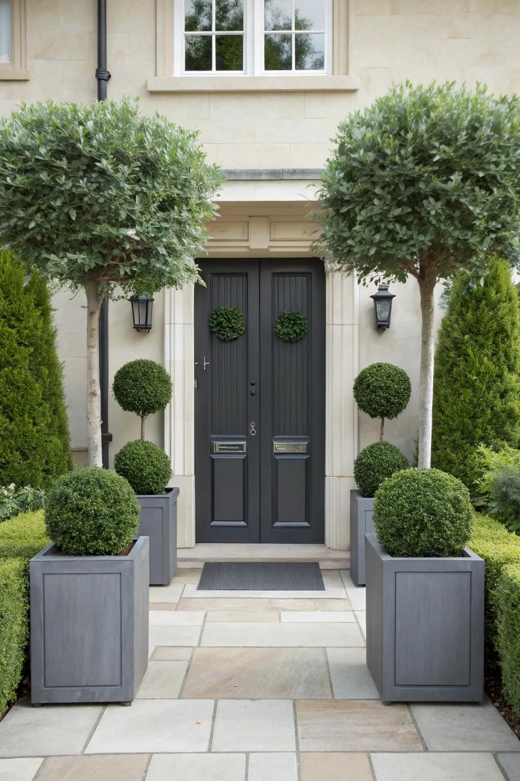 Make a statement with maintenance-free topiary trees.
