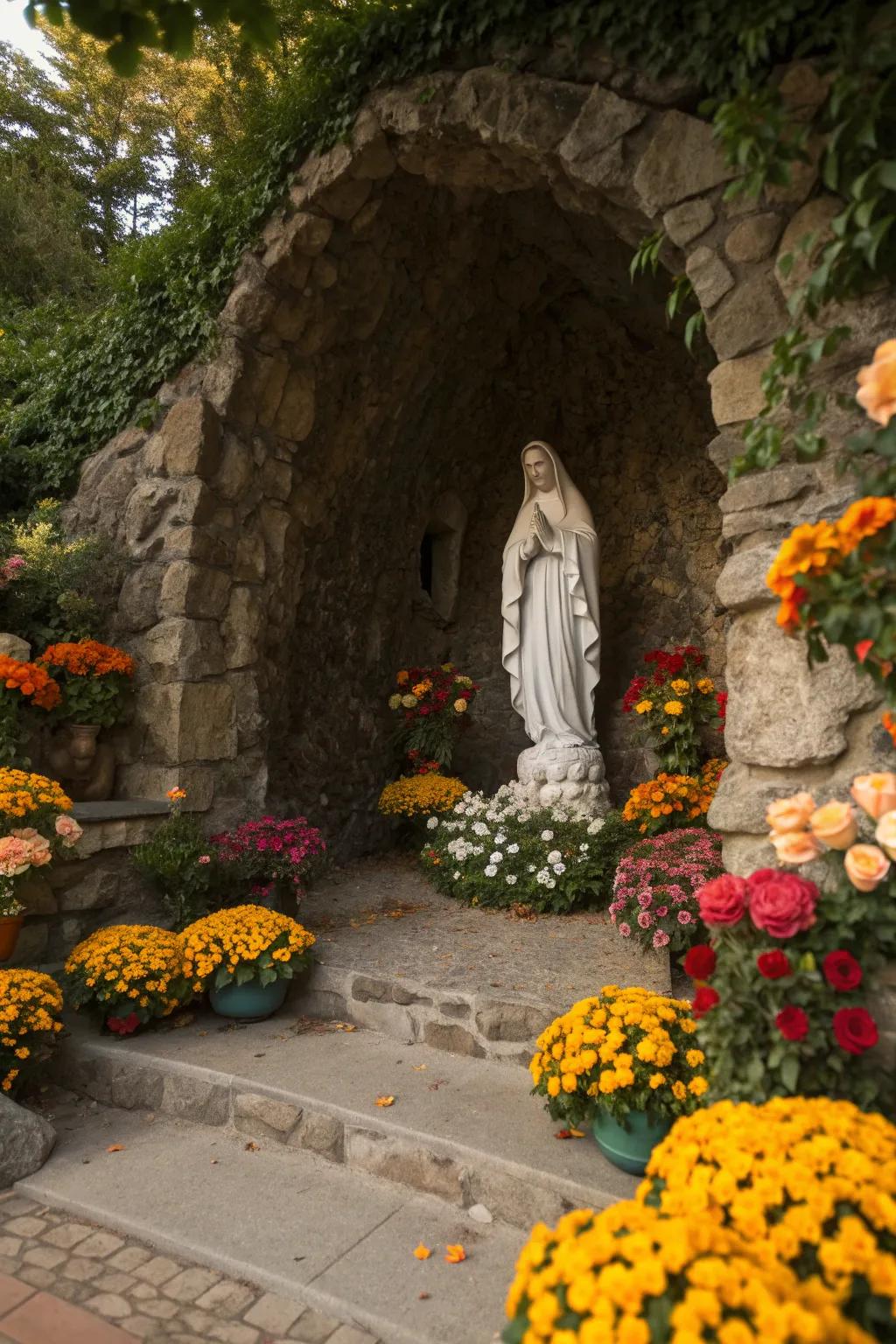 Floral arrangements bring life and color to your grotto.