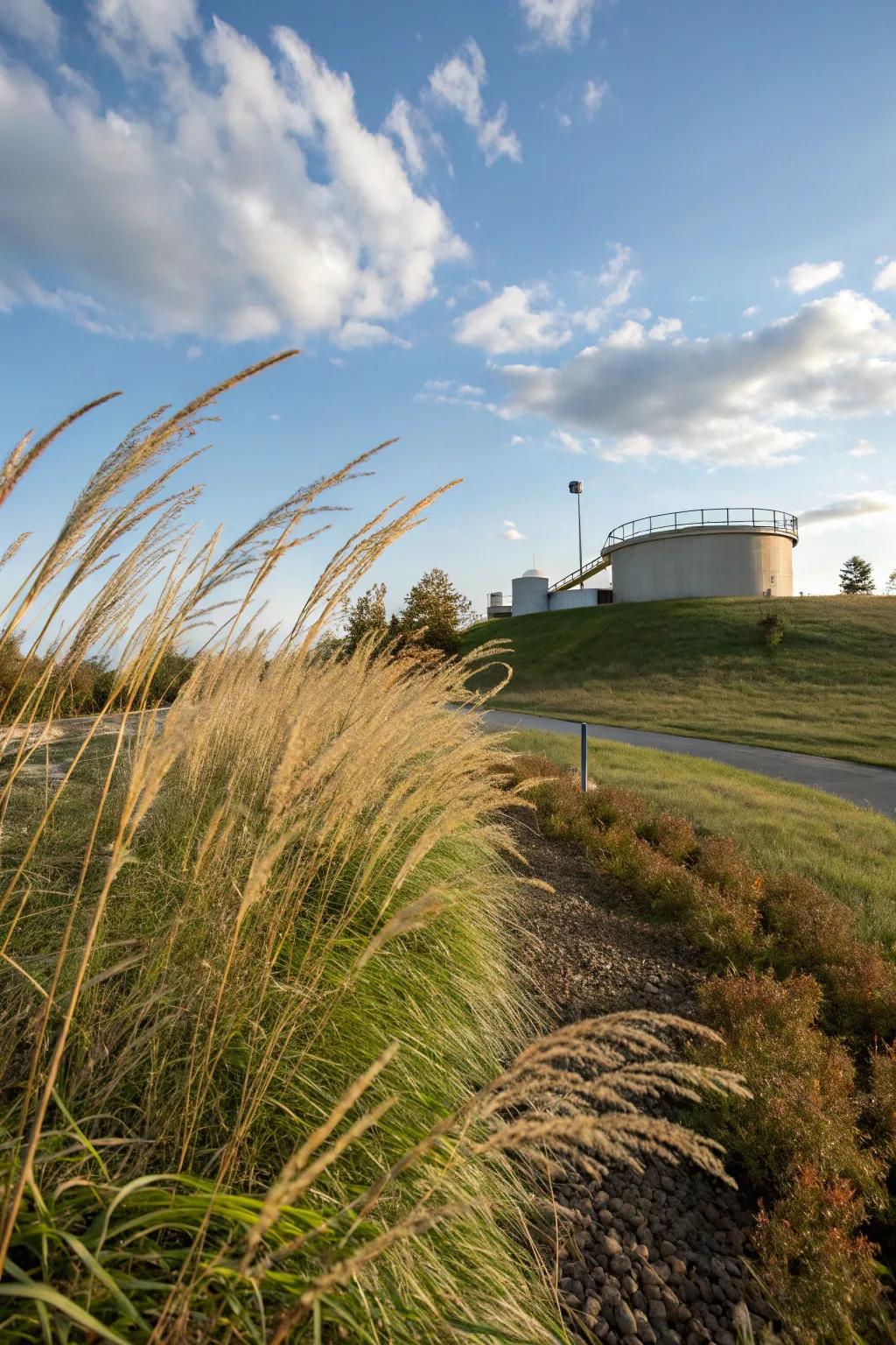 Ornamental grasses bring movement and texture to the landscape.