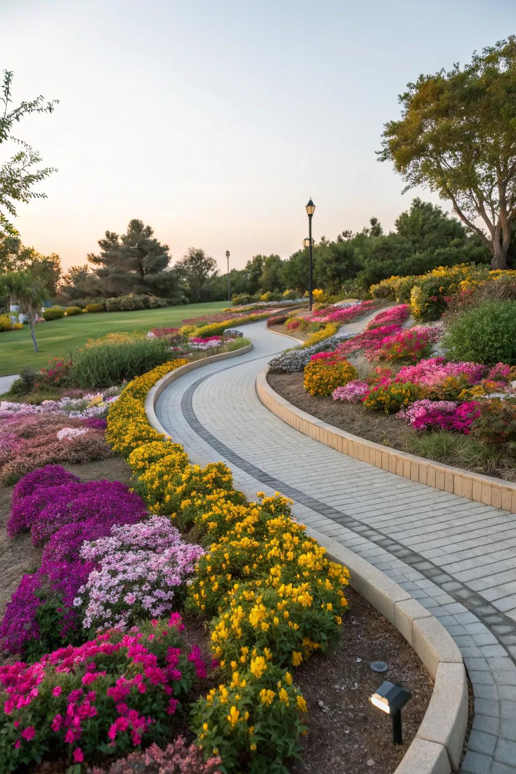 Curved garden edging that enhances the natural flow of the landscape.