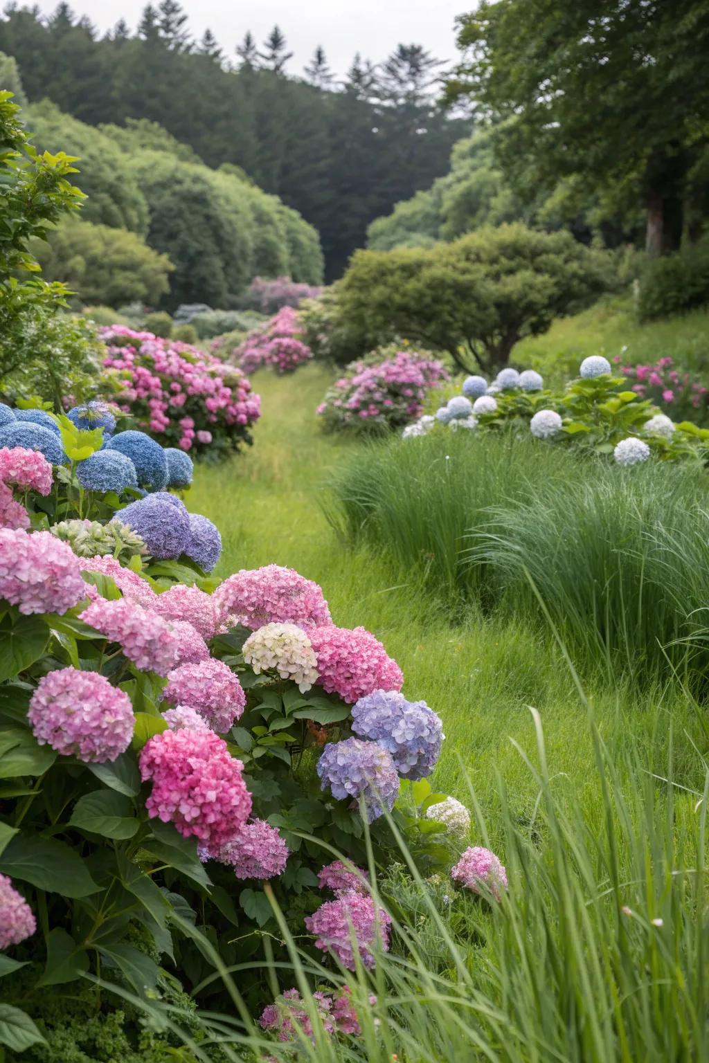 Hydrangeas add a splash of color.