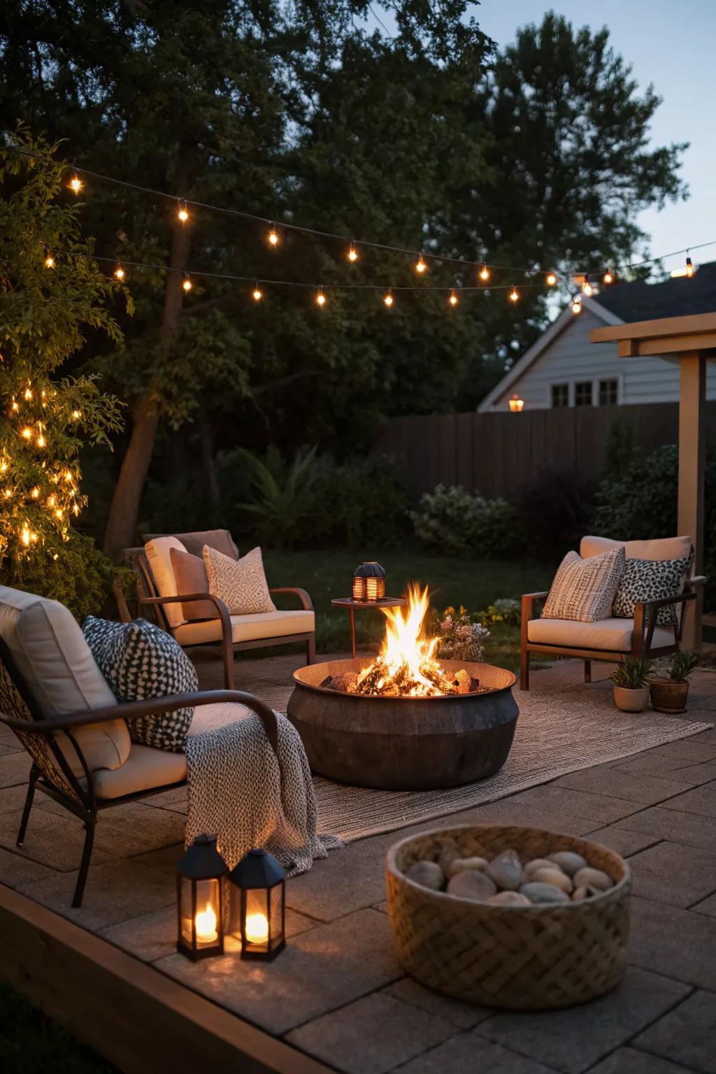 A cozy fire pit makes for a perfect evening retreat.
