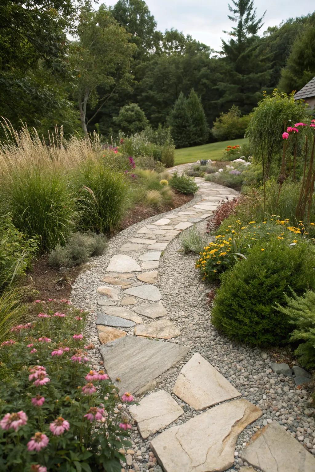 Natural stone pathways create inviting walkways in your backyard.