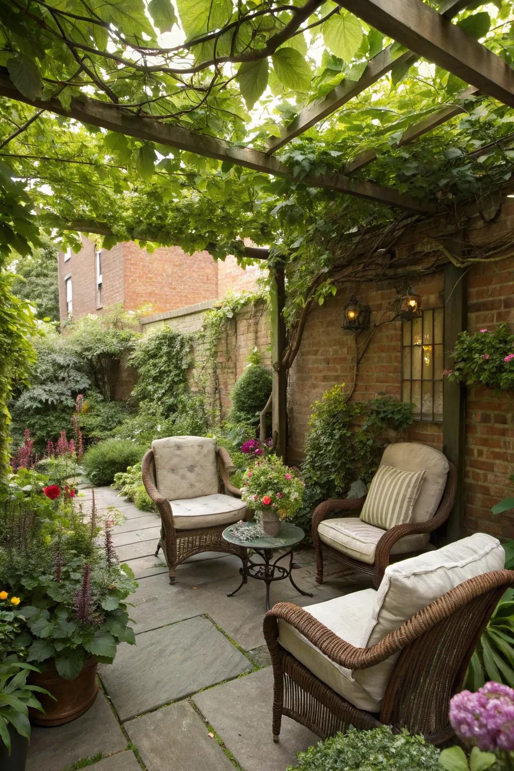 A cozy courtyard garden perfect for intimate gatherings.
