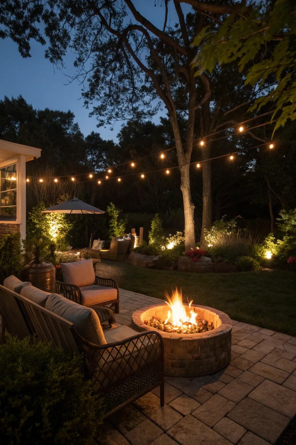 Gather around a mesmerizing fire pit for warmth and ambiance.