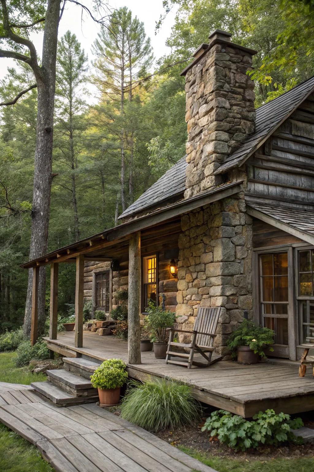 A charming log cabin that blends seamlessly into its natural surroundings.