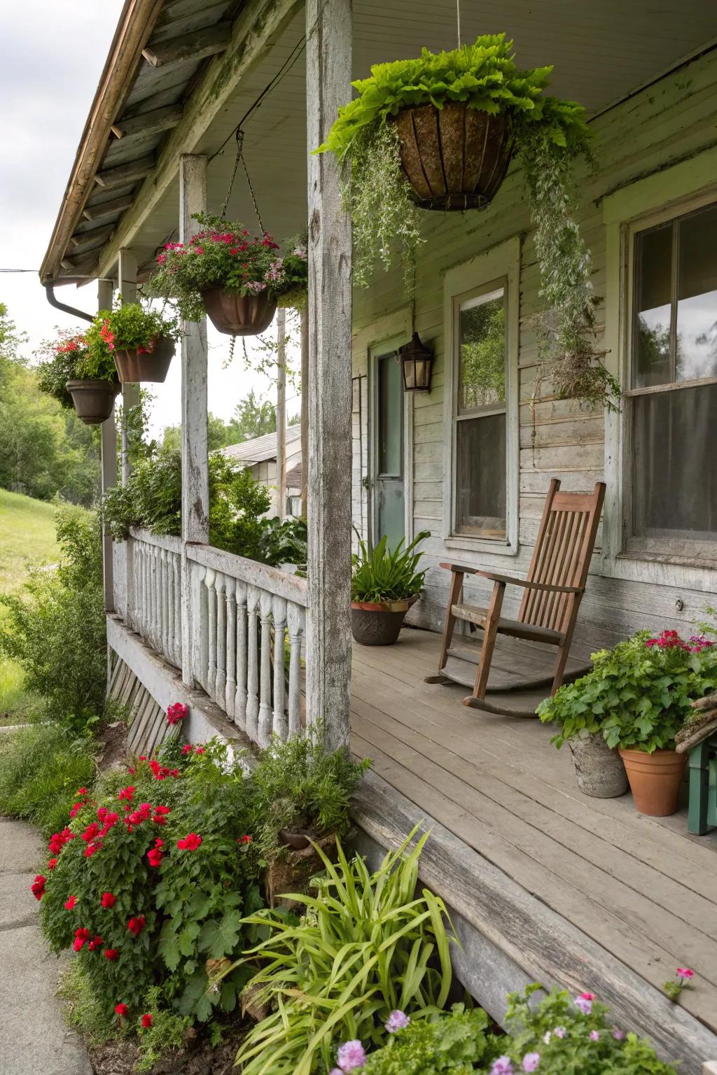 Vibrant greenery enhances porch appeal.