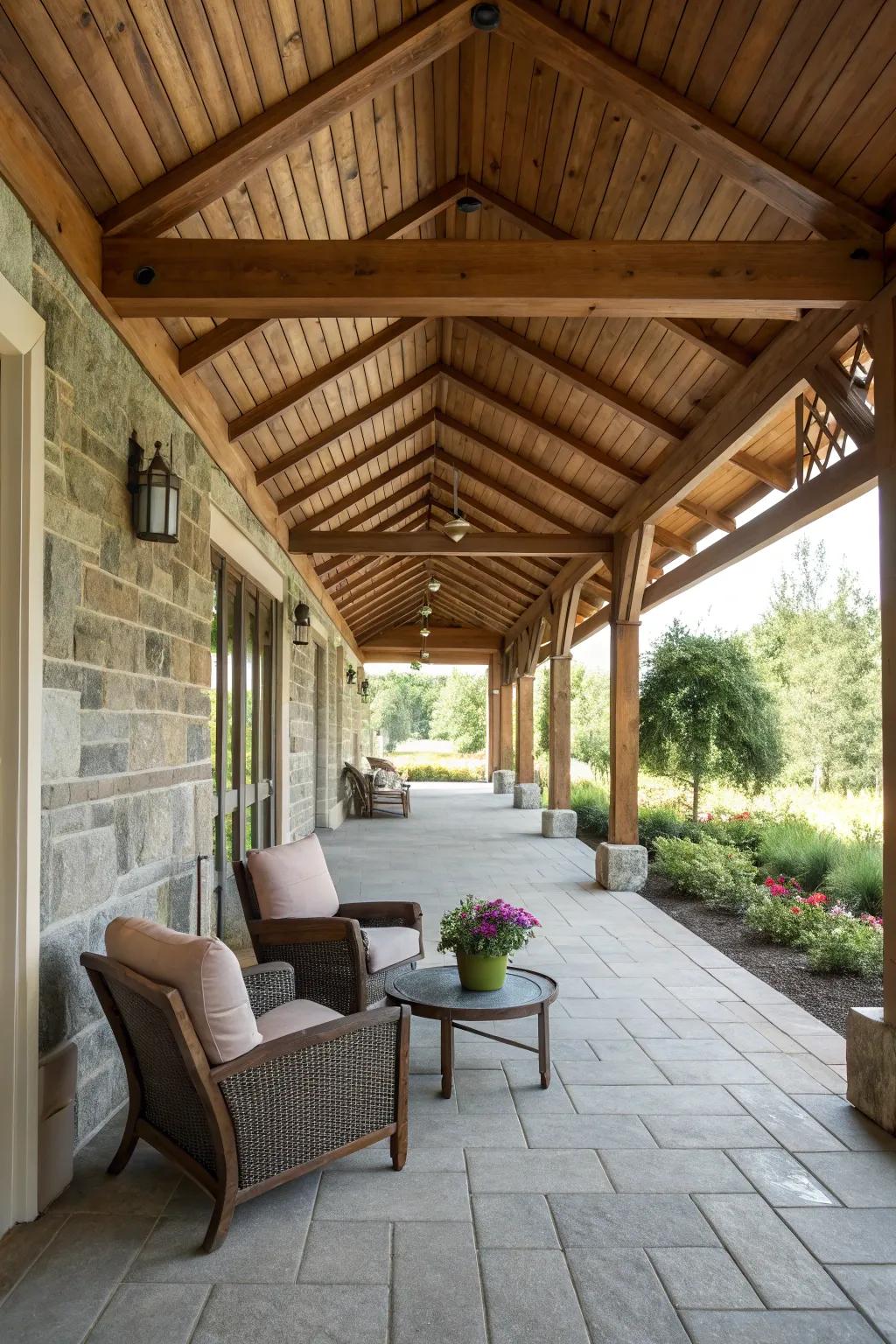 A covered breezeway offers shade and comfort.
