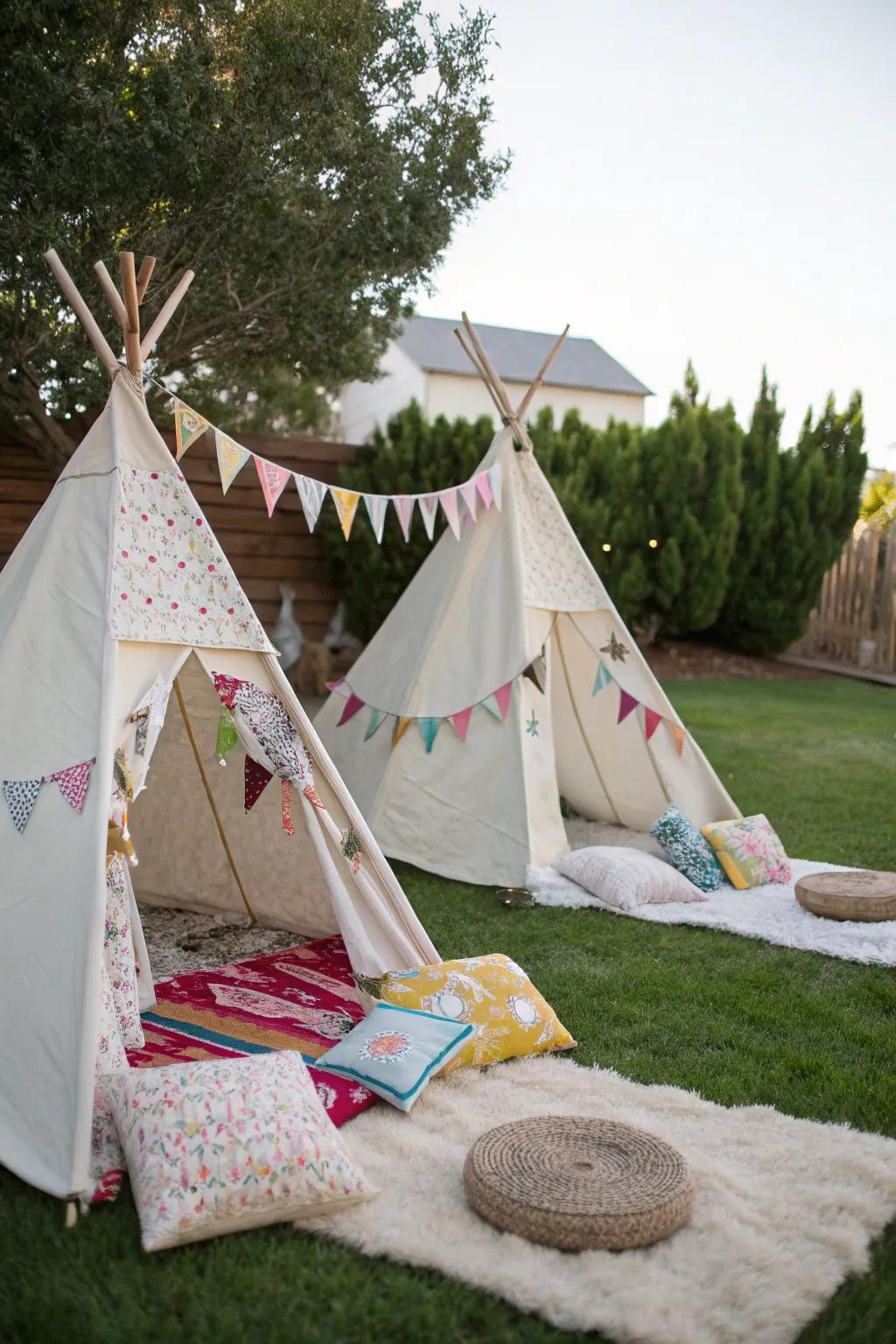 Teepee tents create charming hideaways for the little guests to enjoy.