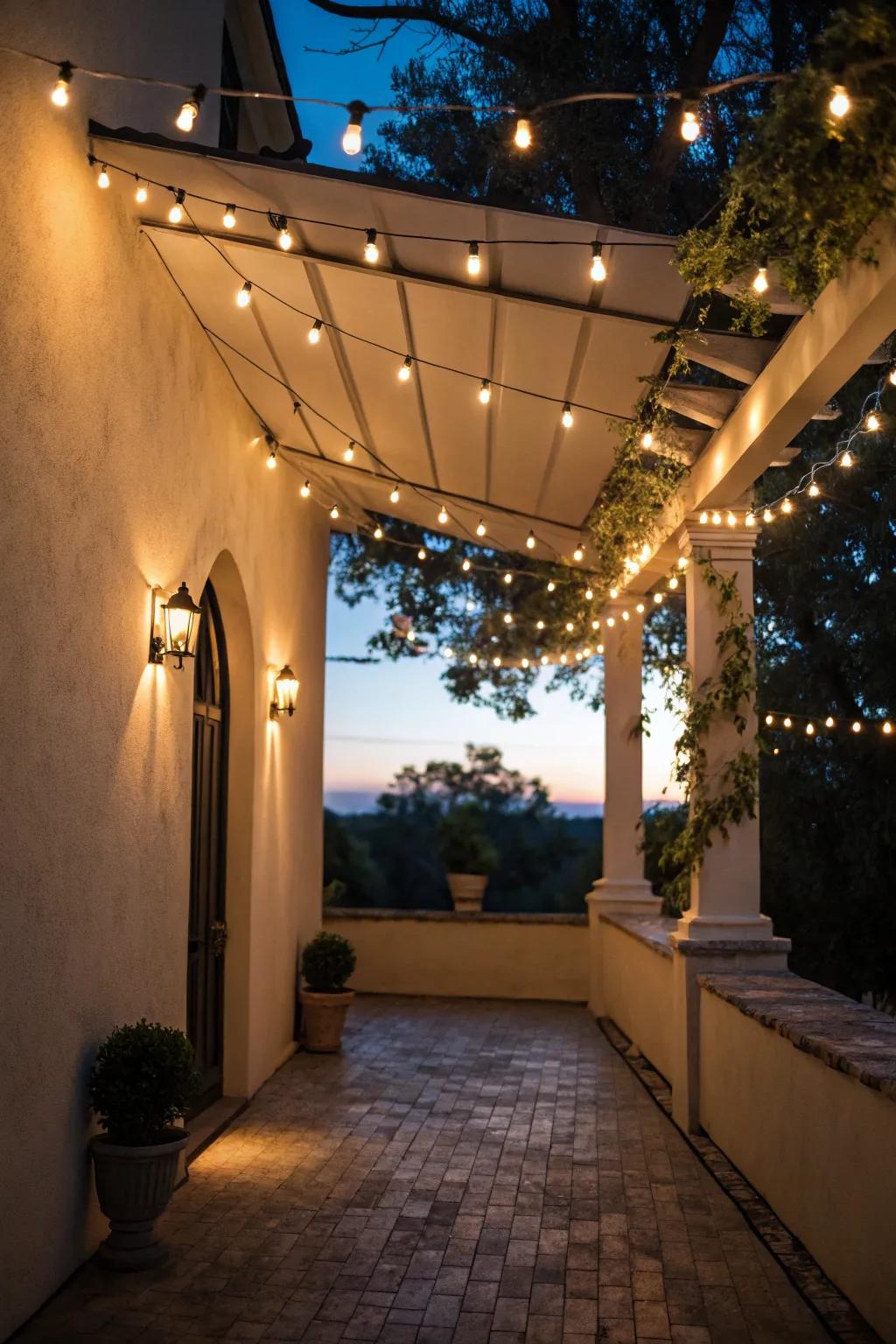 String lights add a touch of magic to any outdoor alcove.