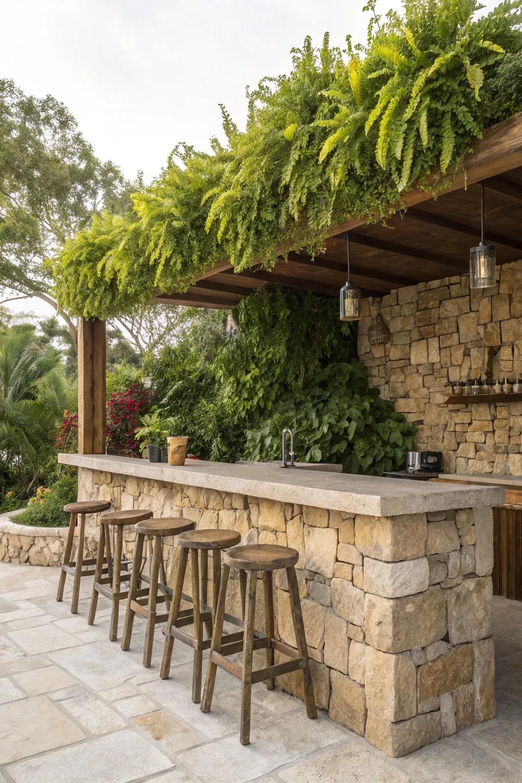 Natural stone bars blend beauty with durability.