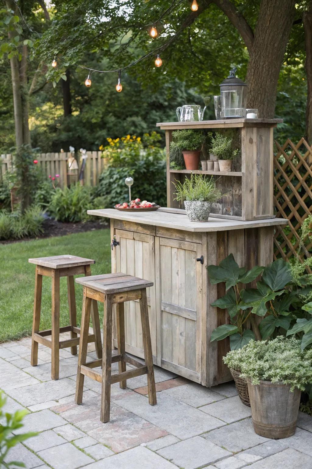Rustic wood adds charm and warmth to any outdoor space.