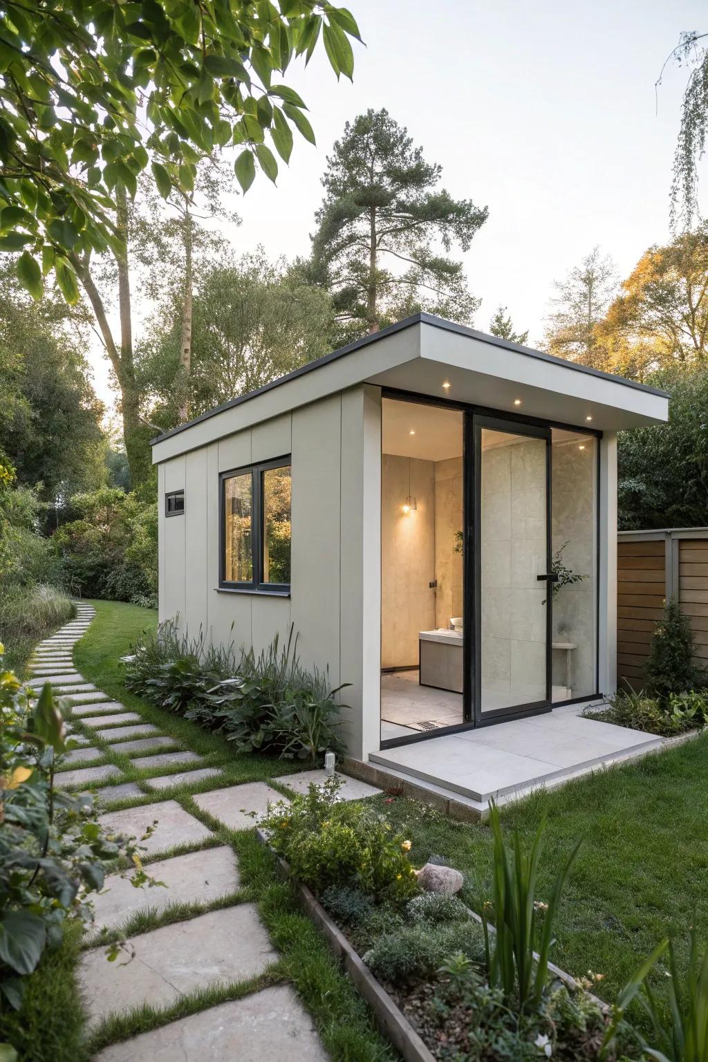 Sleek and simple: A modern minimalist outdoor bathroom.