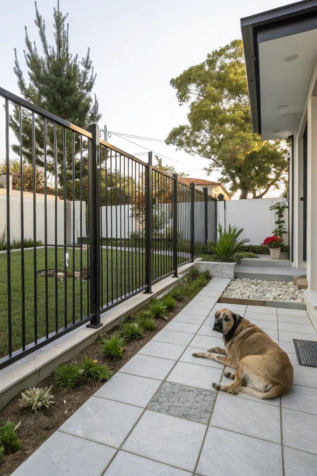 Modern and durable, metal fencing suits contemporary homes.